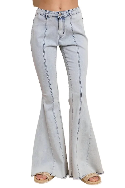 Star Flared Denim Pants In Light Wash Soft Cotton Pants