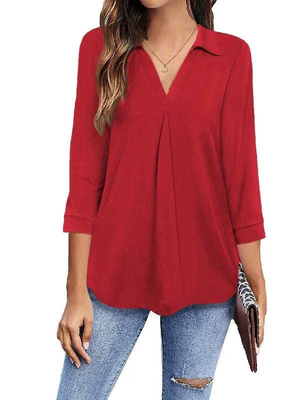 Casual Loose V Neck Blouse for Women Smart Casual Blouse