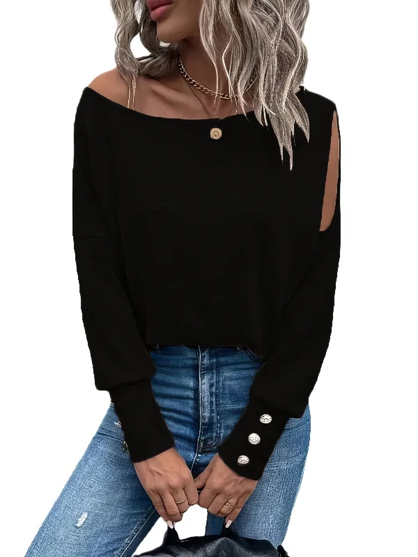 Casual Off Shoulder Long Sleeve Blouse Soft Knit Blouse