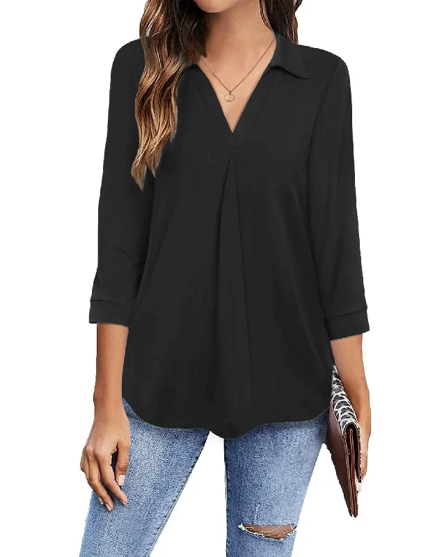 Comfortable V Neck Blouse Lightweight Floral Blouse