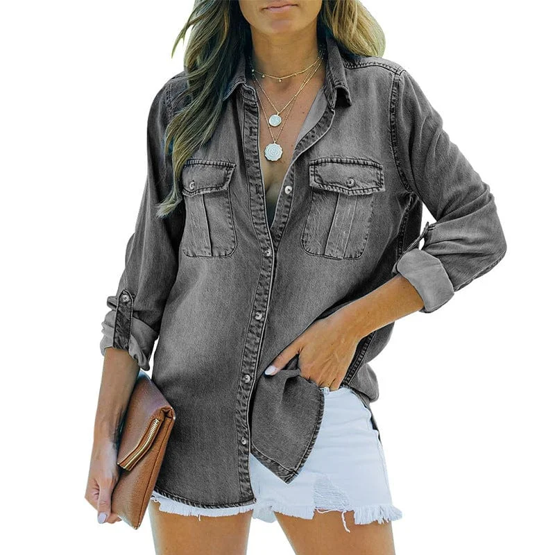 Denim Blouse Modern Work Blouse