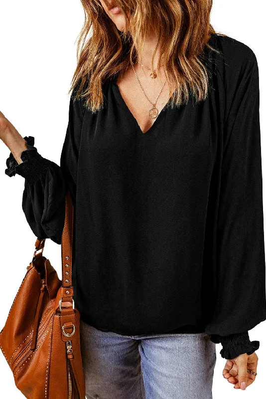 Easy Wear V Neck Blouse Feminine Ruffle Blouse