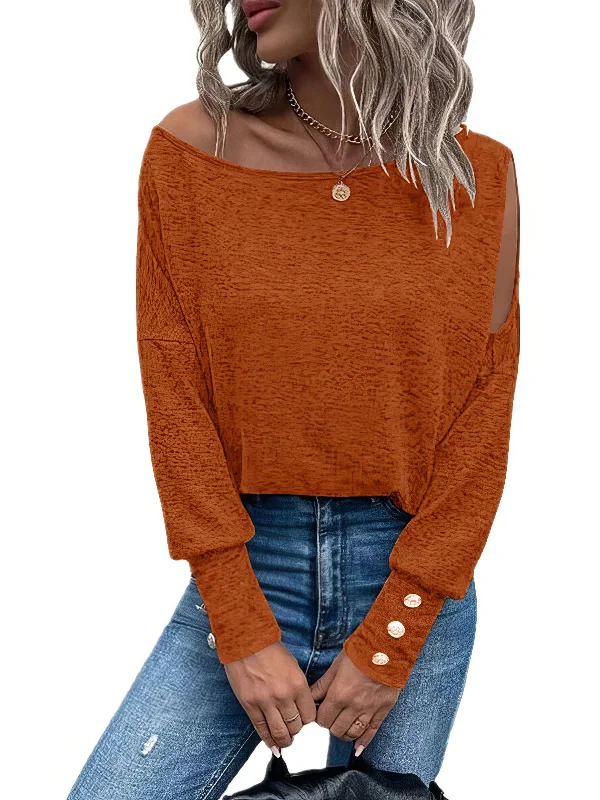 Effortless Style Off Shoulder Long Sleeve Blouse Loose Oversized Blouse