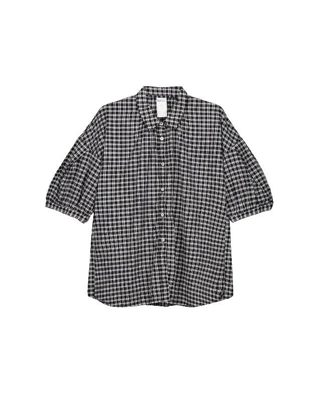 Ines Blouse - Monochrome Check Bell Sleeve Blouse