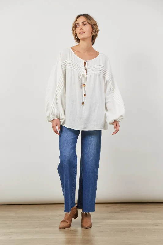 Isle Of Mine - Panorama Tuck Blouse - Dove Side Tie Blouse