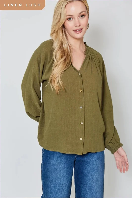 Isle Of Mine - Vera Pleat Blouse - Evergreen Lightweight Chiffon Blouse