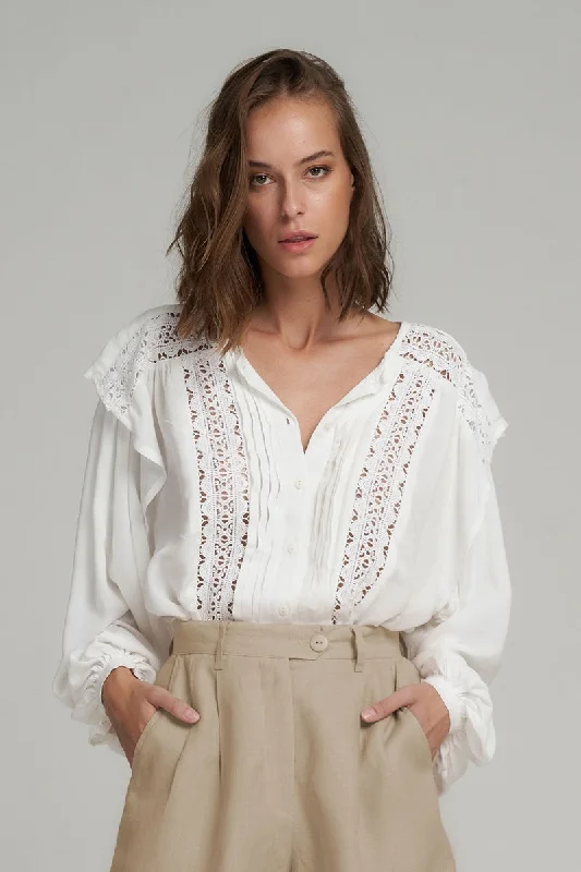 Lilya - January Blouse - Ivory Chic Ruffle Blouse