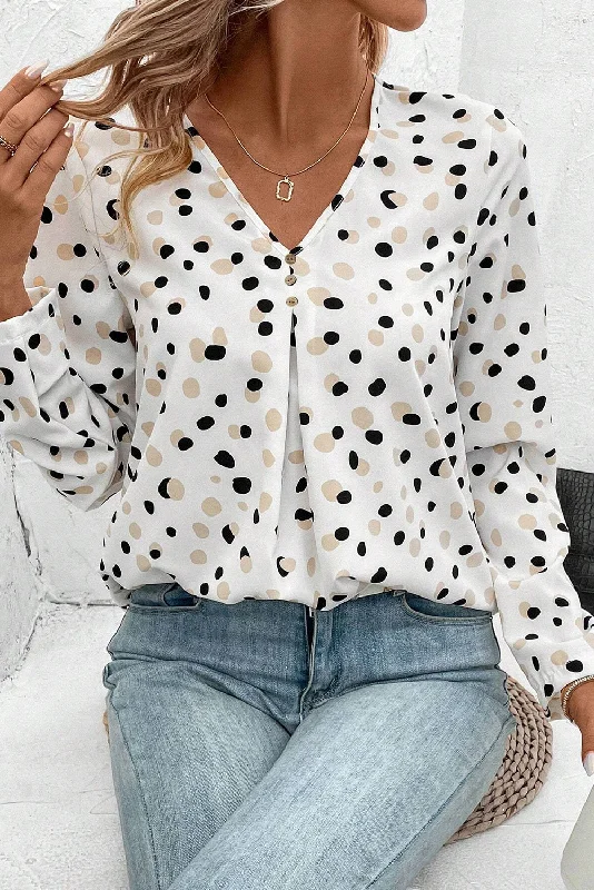 Loose Fit Long Sleeve Blouse Puff Sleeve Blouse