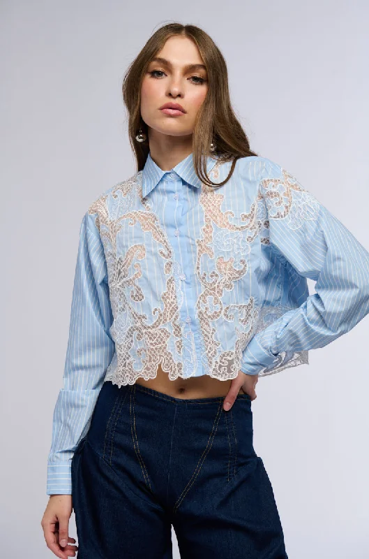 LOVE ME LIKE THAT BUTTON DOWN BLOUSE WITH LACE DETAILING Double-Layered Blouse