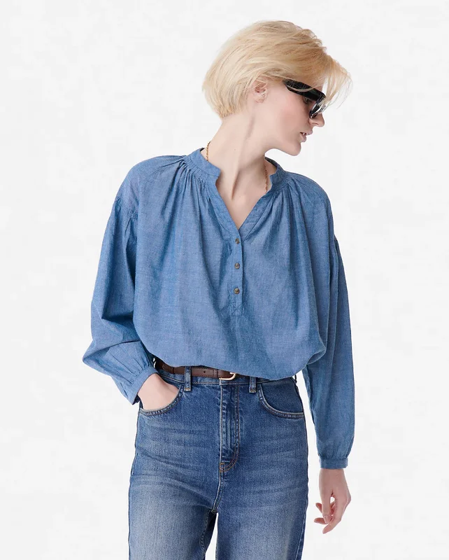 NIPOA BLOUSE / CHAMBRAY Pleated Collar Blouse