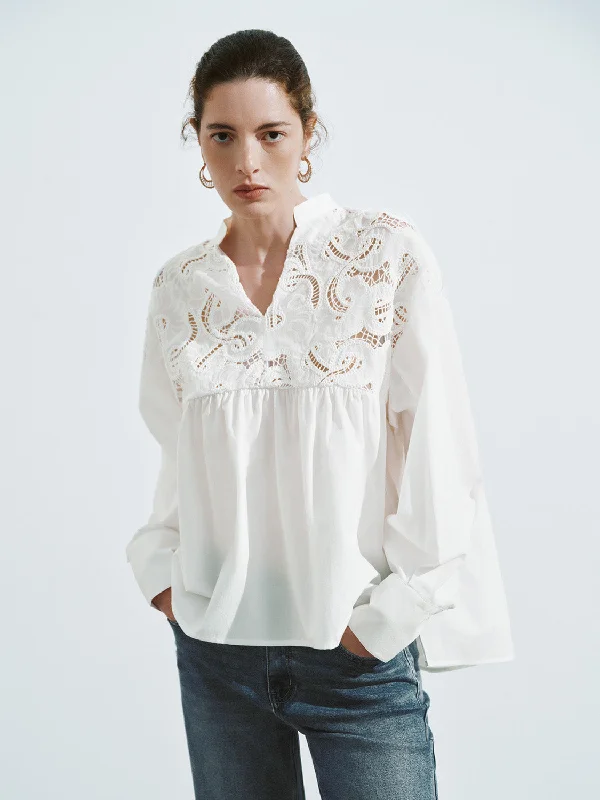 Notch Neck Oversized Blouse Peter Pan Blouse