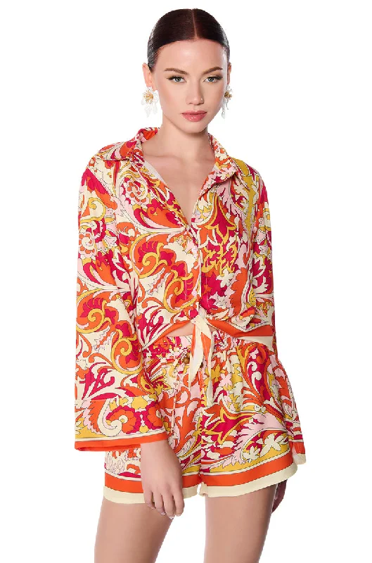 PAISLEY PLEASE TIE FRONT BLOUSE Wrap Front Blouse