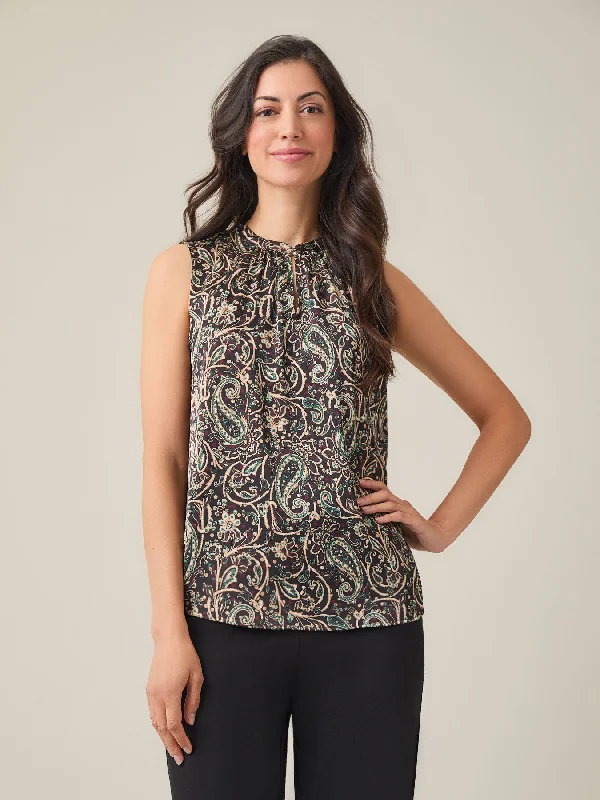 Petite Sleeveless Keyhole Blouse, Solid Crepe Chic Off-Shoulder Blouse