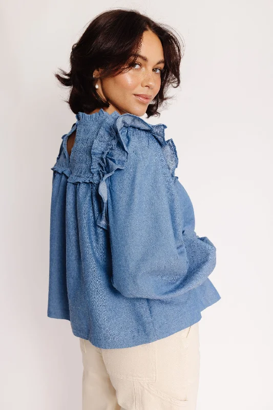 Shyla Blouse in Blue Denim Modern Oversized Blouse