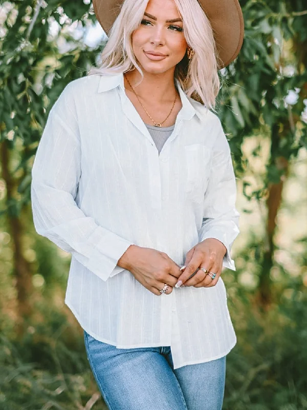 Summer Striped Blouse Frilled Cuff Blouse