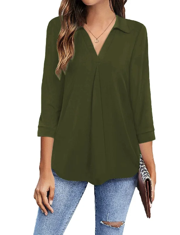 V Neck Blouse with Cuffed Sleeves Soft Modal Blouse