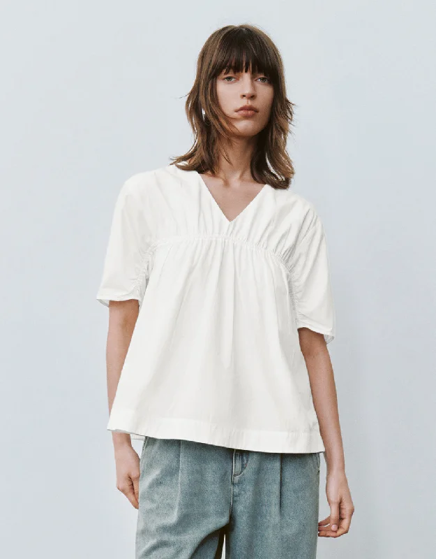 V-Neck Loose Blouse Feminine Ruffle Blouse