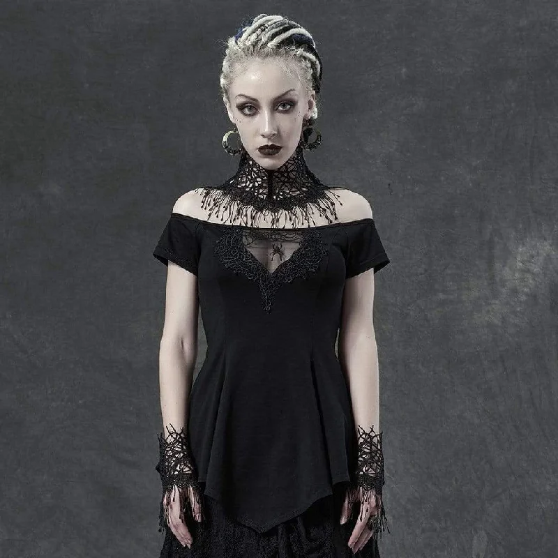 Women's Gothic Spider Lace Collar Fitted Blouses Ruffled Neck Blouse