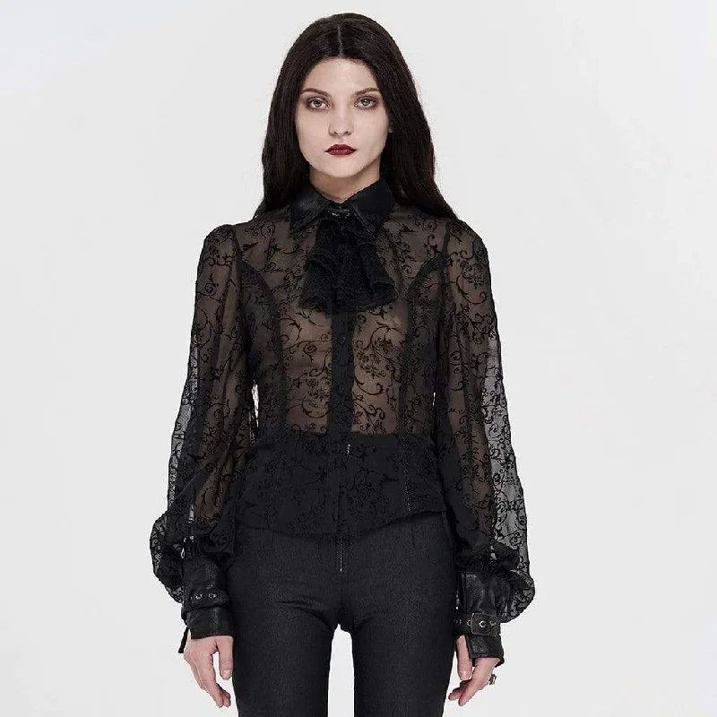 Women's Gothic Floral Lace Collar Sheer Blouses Loose Fit Blouse