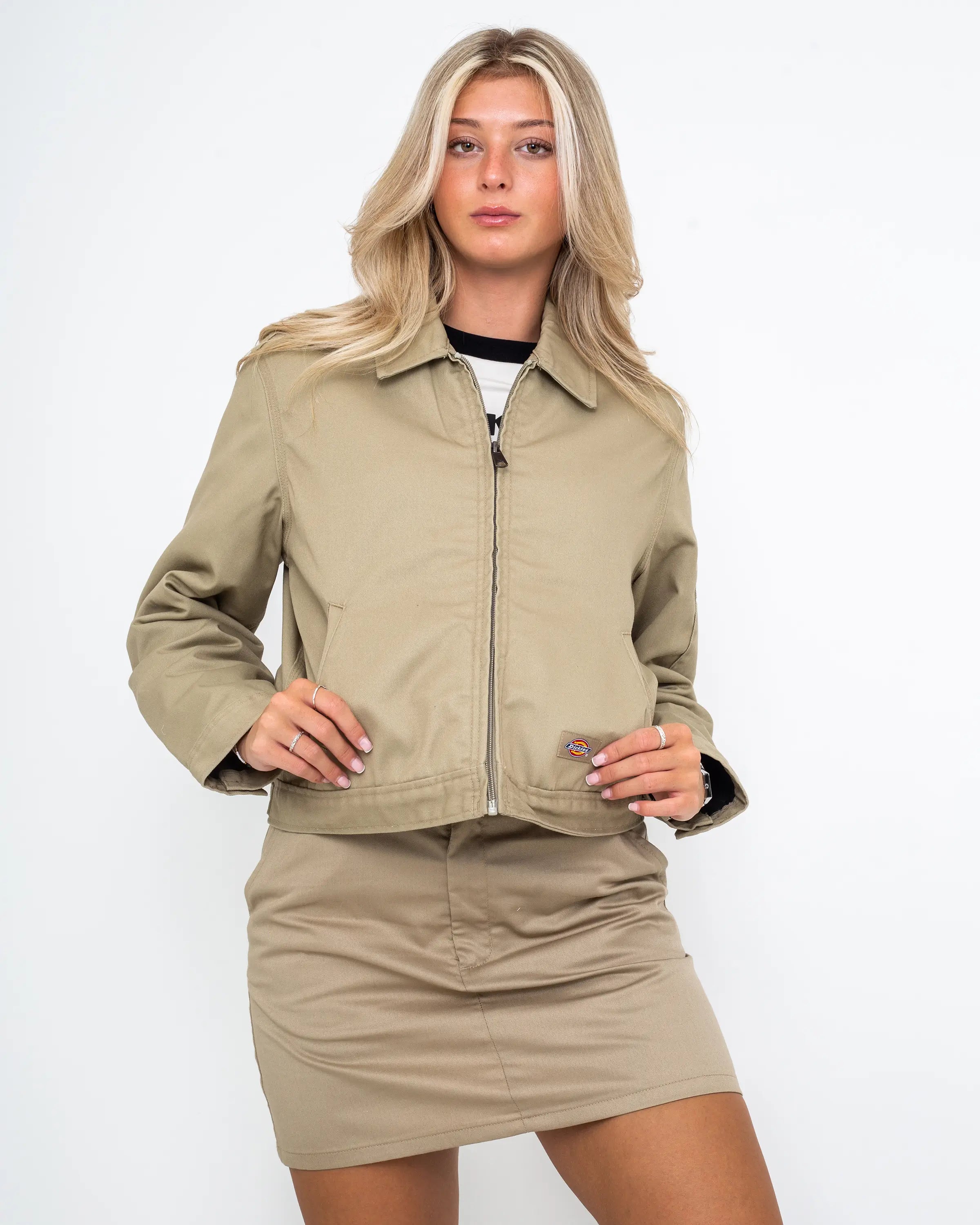 Eisenhower Cropped Jacket in Khaki Zippered Buttoned Snapped