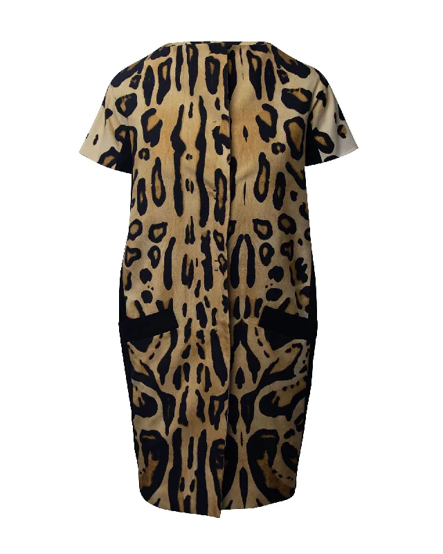 Giambattista Valli Jacket with Pockets in Animal Print Silk Ribbed T-Shirt High Neck Heavyweight