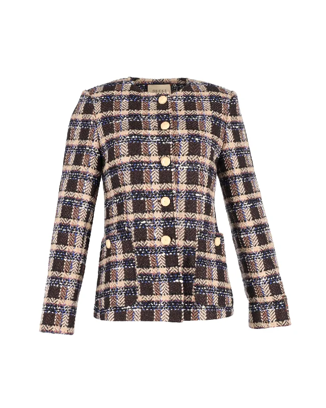 Gucci Tartan Jacket in Multicolor Cotton Tweed Chenille Fabric Brocade Fabric Lace Fabric