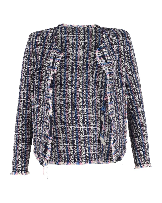 IRO Open Front Jacket in Multicolor Wool Knit Fabric Woven Fabric Fleece Fabric