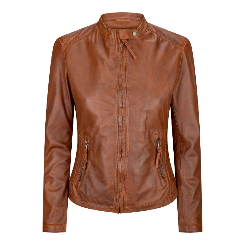 Ladies Womens Real Leather Vintage Slim Fit Biker Timber Leather Jacket Zippered Buttoned Snapped