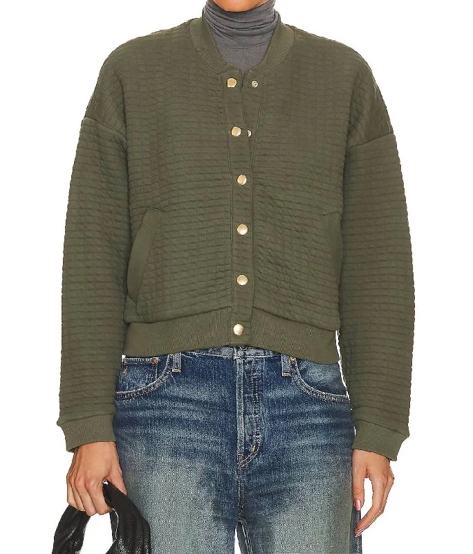 Logan Bomber Jacket In Stoned Moss Lace Blend Ribbed Blend Corduroy Blend