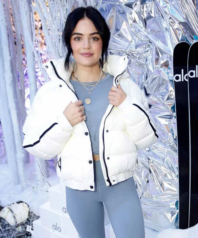 Lucy Hale Alo’s Winter House White Hooded Jacket Handmade Hand-knitted Hand-woven