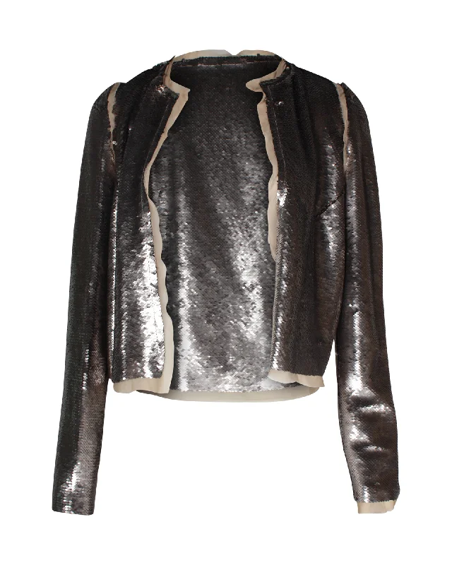 Maison Margiela Shimmering Evening Jacket in Silver Sequins Graphic T-Shirt Round Neck Polyester