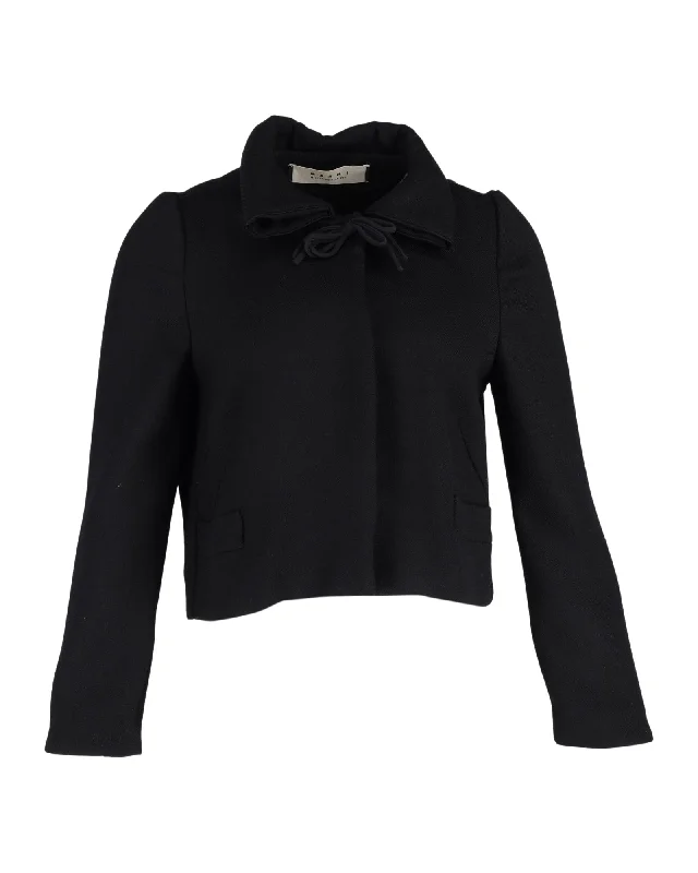 Marni Cropped Jacket in Black Wool Mesh Canvas Denim