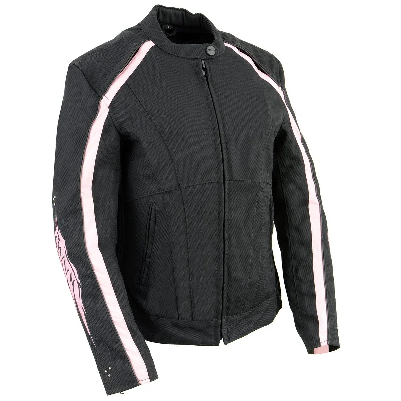 Milwaukee Leather SH1954 Women's Black and Pink Textile Jacket with Rayon Fabric Velvet Fabric Corduroy Fabric