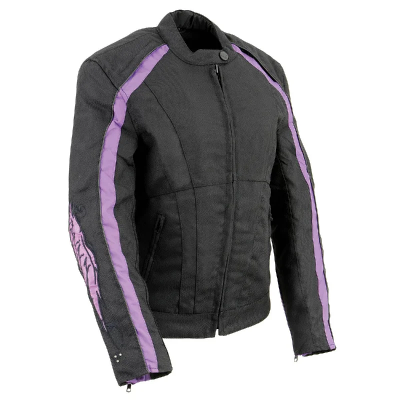 Milwaukee Leather SH1954 Women's Black and Purple Textile Jacket with Houndstooth Herringbone Solid