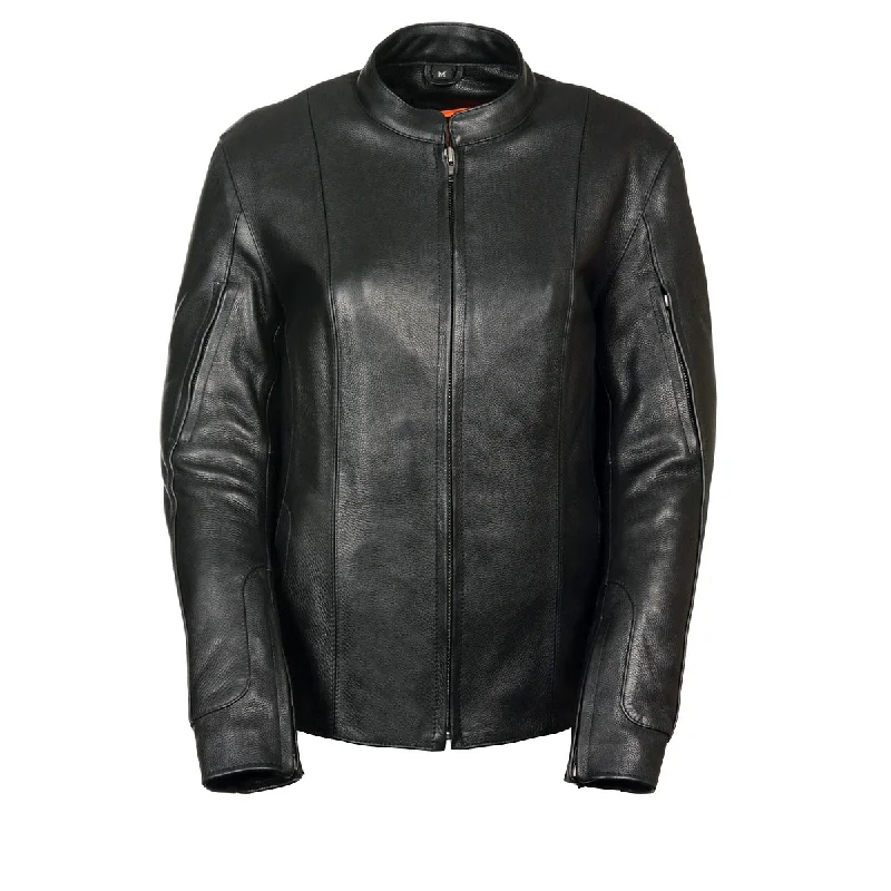 Milwaukee Leather MLL2520 Ladies Racer Black Leather Motorcycle Jacket Mesh Blend Leather Blend Suede Blend