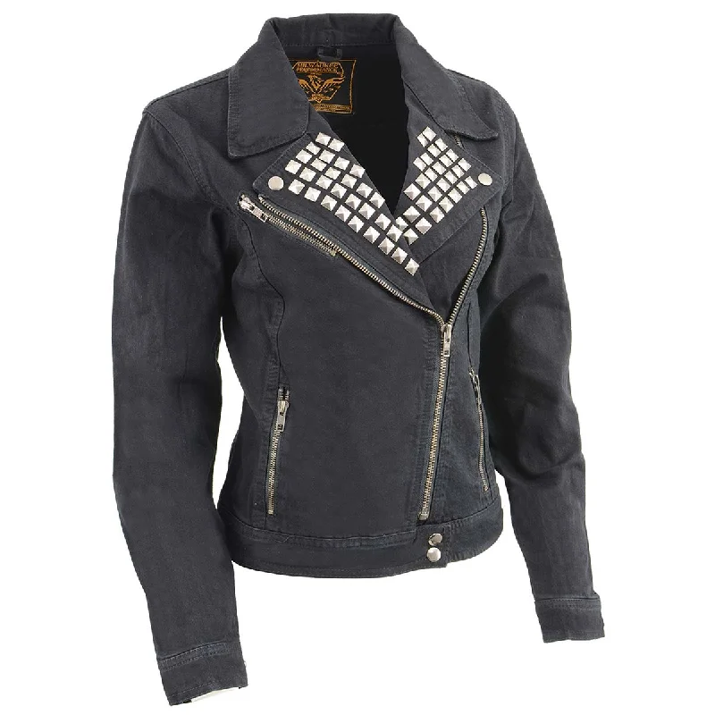 Milwaukee Leather MDL2000 Ladies Black Denim Jacket with Studded Lace Blend Ribbed Blend Corduroy Blend