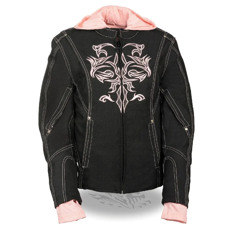 NexGen SH1966 Ladies Black and Pink 3/4 Jacket with Reflective Tribal Beaded Sequined Faux Fur