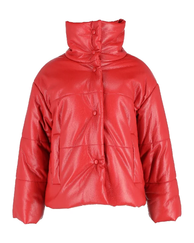 Nanushka Hide Puffer Jacket in Red Okobor Synthetic Leather Faux Fur Fabric Real Fur Fabric Shearling Fabric