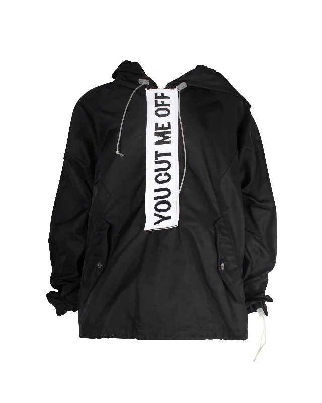 Off-White Anorak 'You Cut Me Off' Hooded Jacket in Black Nylon Fitted T-Shirt Seamless Stretchy