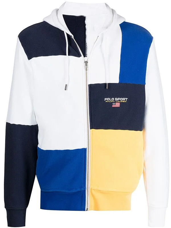 Polo Ralph Lauren Patchwork-Effect Track Jacket Zippered Front Buttoned Front Snap Front