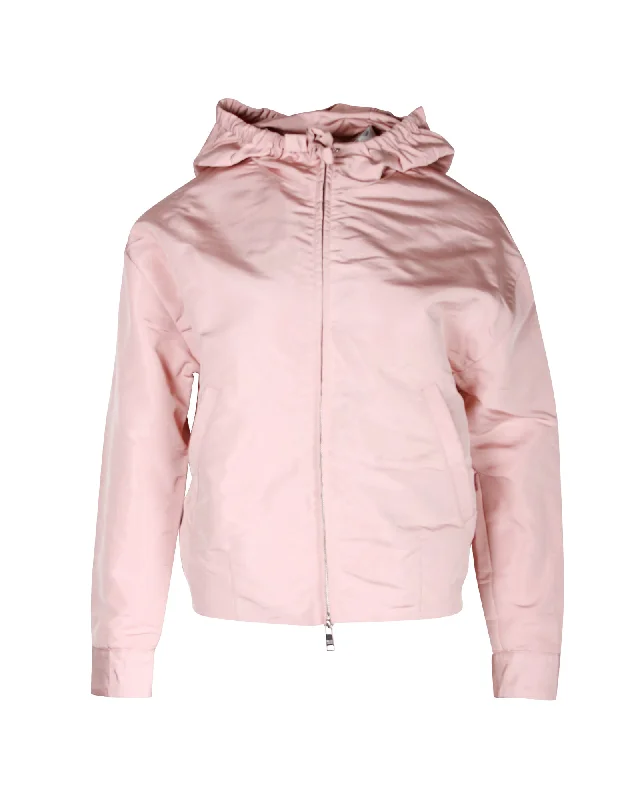 Prada Hooded Jacket in Pink Nylon Graphic T-Shirt Round Neck Polyester