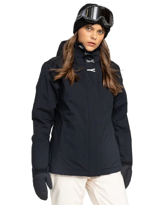 Galaxy Technical Snow Jacket in True Black Zippered Front Buttoned Front Snap Front