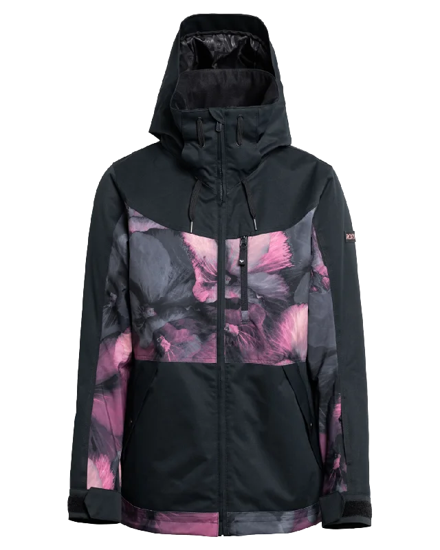 Roxy Women's Presence Parka Technical Snow Jacket - True Black / Pansy Pansy Fleece Fabric Down Fabric Feather Fabric