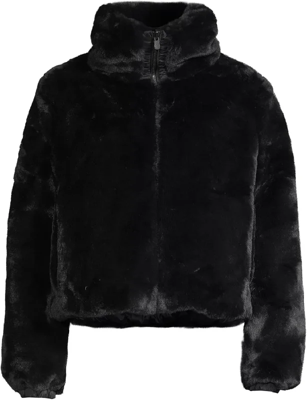 Save the Duck Women's Jeon Faux Fur Jacket, Black Boxy Fit Fitted Loose