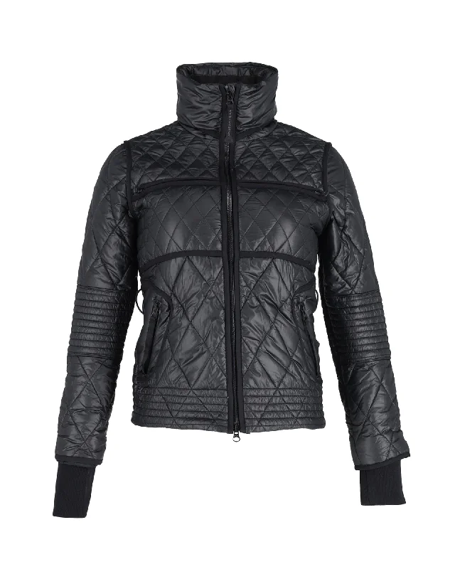 Stella McCartney X Adidas Short Quilted Puffer Jacket in Black Polyester Chenille Blend Fleece Blend Nylon Blend