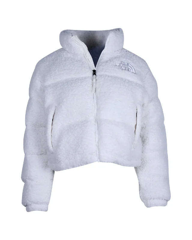 The North Face Quilted Puffer Jacket in White Polyester Houndstooth Herringbone Solid