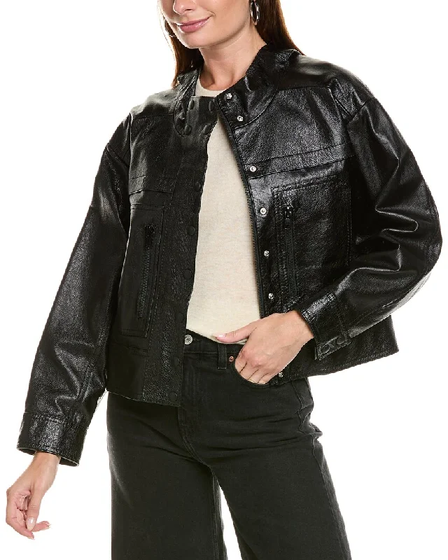 Valentino Leather Jacket Spandex Blend Rayon Blend Denim Blend