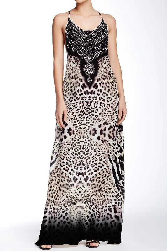 Animal Print Strappy Maxi Dress Stylish Button-Up Maxi Dress