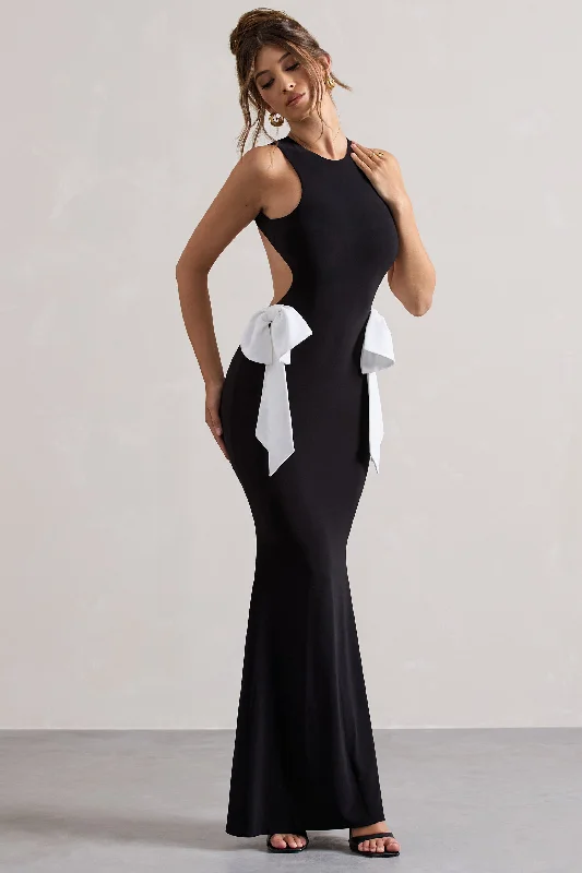 By Your Side | Black Cut-Out Split Maxi Dress With Bows Trendy Ruffled Maxi Dress