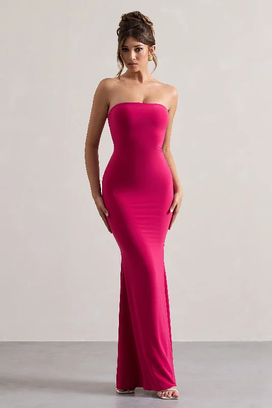 Ceremony | Hot Pink Bandeau Fishtail Maxi Dress Fashionable Chiffon Maxi Dress